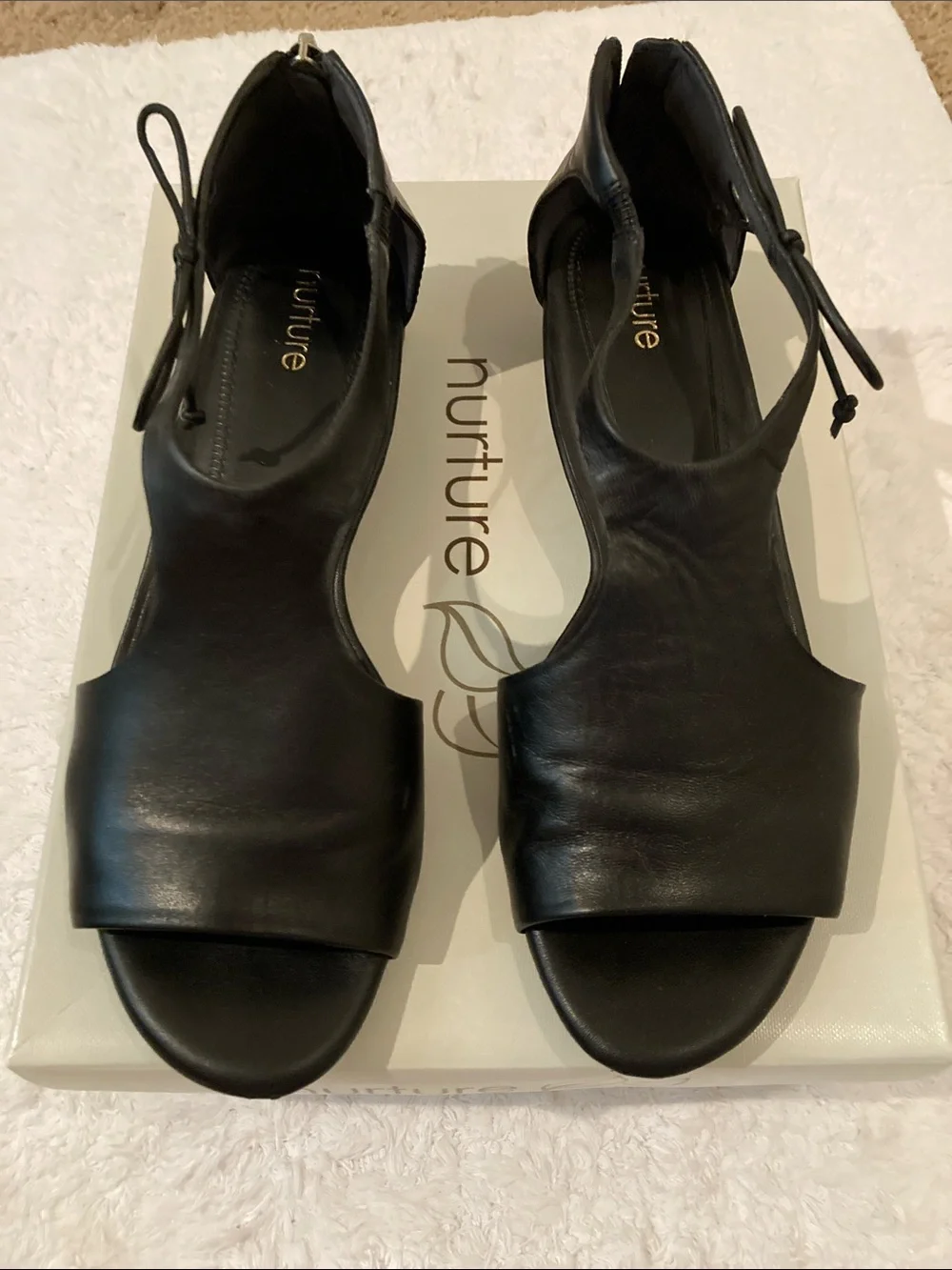 New! In Box! Nurture Black Open-Toe Slingback Leather Sandals.